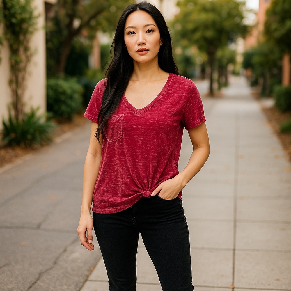 White Crow Red Tie Front Short Sleeve T-Shirt